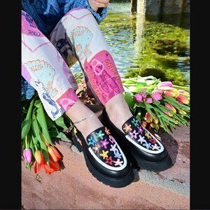 Charlotte Stone x Lorien Stern Chelsea Black Colorful Floral Loafers 10